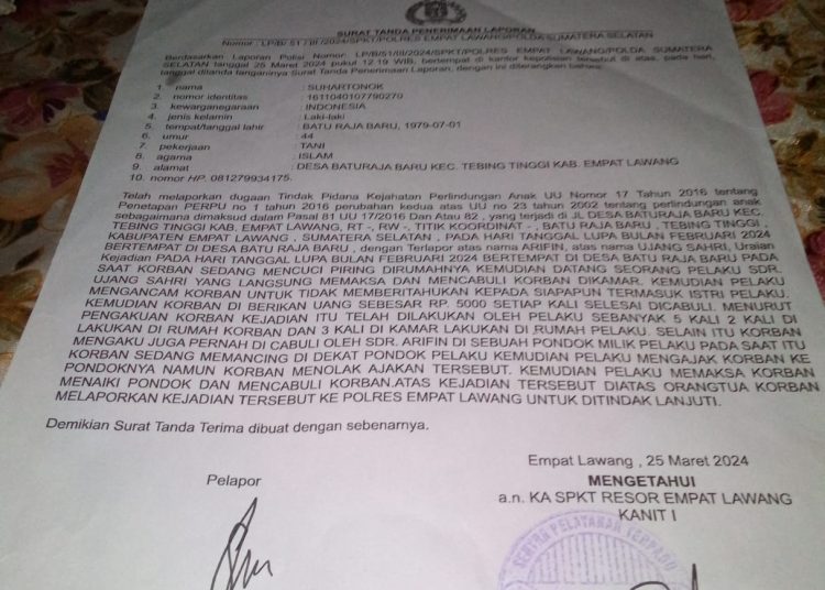 Pencabulan anak di bawa umur. Di Tebingtinggi empat lawang desa Baturaja baru.